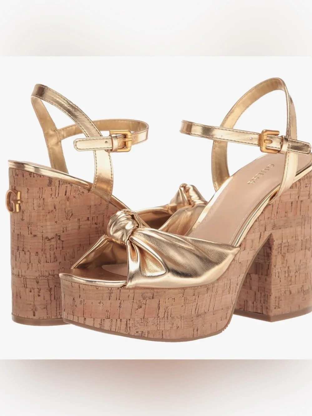 NEW- Gold Metallic Knotted Platform Sandal - Women Guess